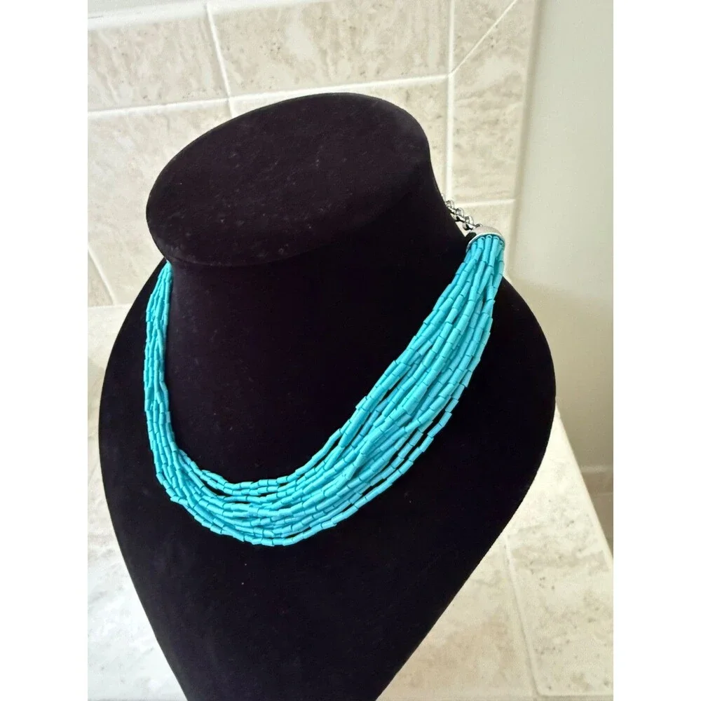 Talbots Turqoise Bead Multi Strand Necklace - Silver - NWT